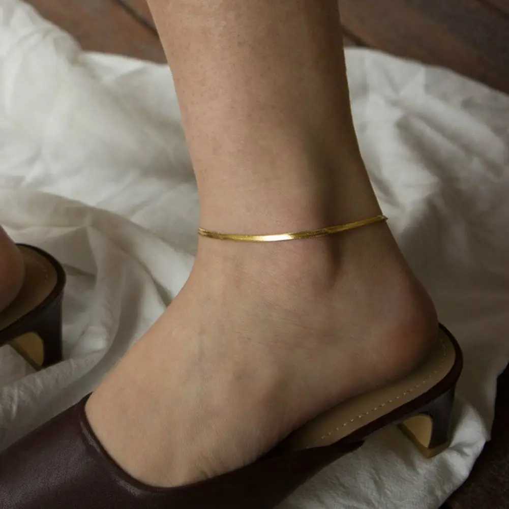 Anklets Super Thin Flat Blade Snake Chain Minimalist Delicate Golden Metal Anklet for Women Trendy New Jewelry Gift 230607