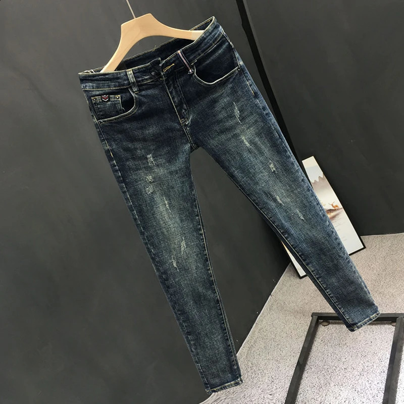 Spring Autumn Fashion Mens Jeans Skinny Washing Blue Stretch Classical pencil Pants Slim Fit Streetwear Clothing 240820