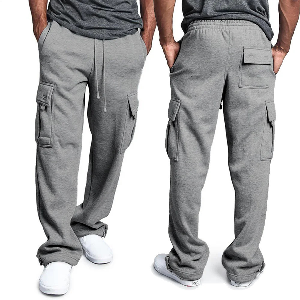Mens Sweatpants Straight Fit Joggers for Sports and Streetwear Loose Oversized Drawstring Long Pants Men Multi-pocket Pants 240816