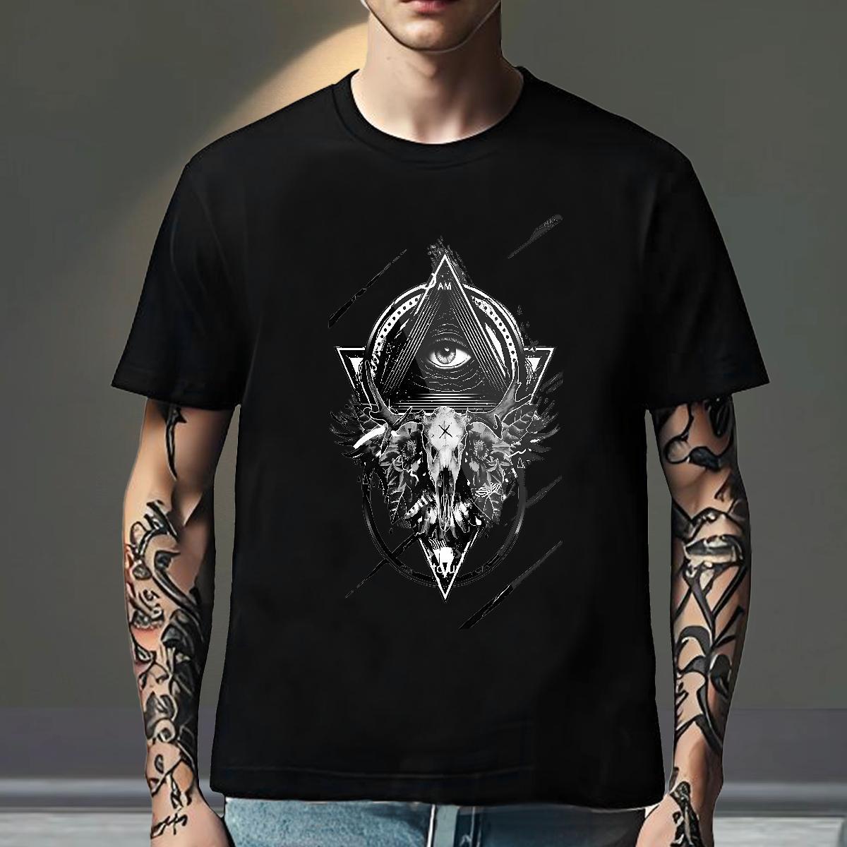 Free Shipping T-Shirts for Men 230g Pure Cotton eye of the devil Street wear Hip Hop DIY Anime Breathable Short Sleeve Men Clothes T-Shirt Factory Dir