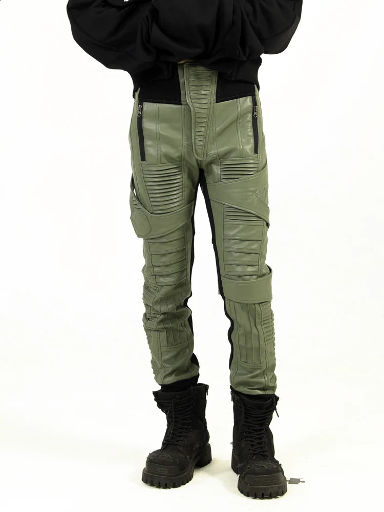 Style Womens Techwear Asymmetric Elastic Waist PU Leather Pants Zipper Wrinkle Motorcycle Tight Pantyhose 240816