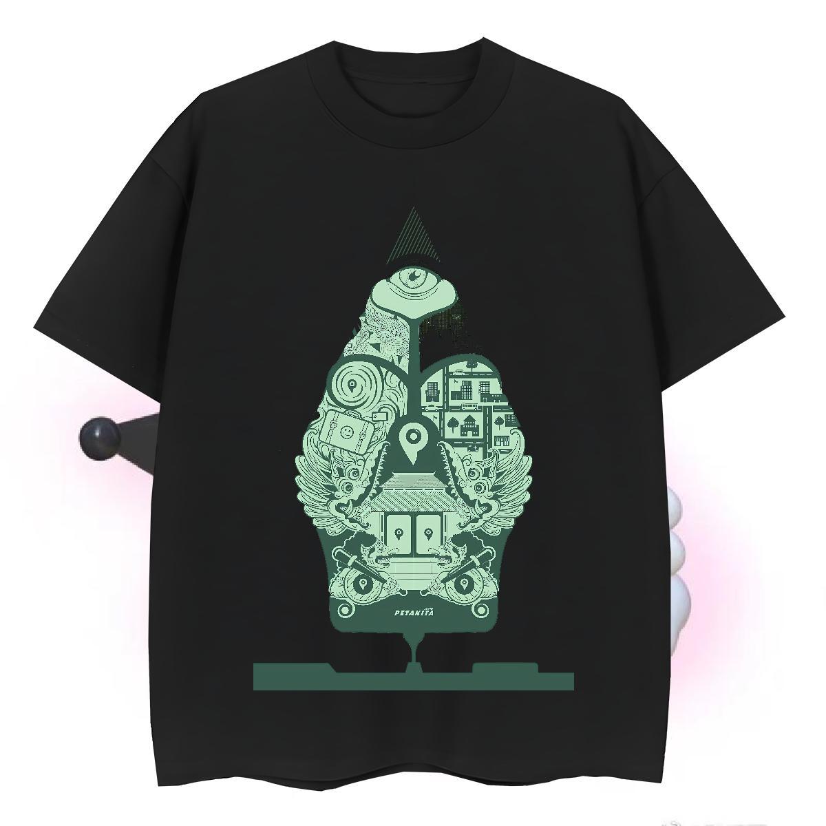 Loose Men T Shirts 230g Pure Cotton eye of the devil Street Asian Size Breathable Soft Men Tops Tees Classic Casual Top Tees