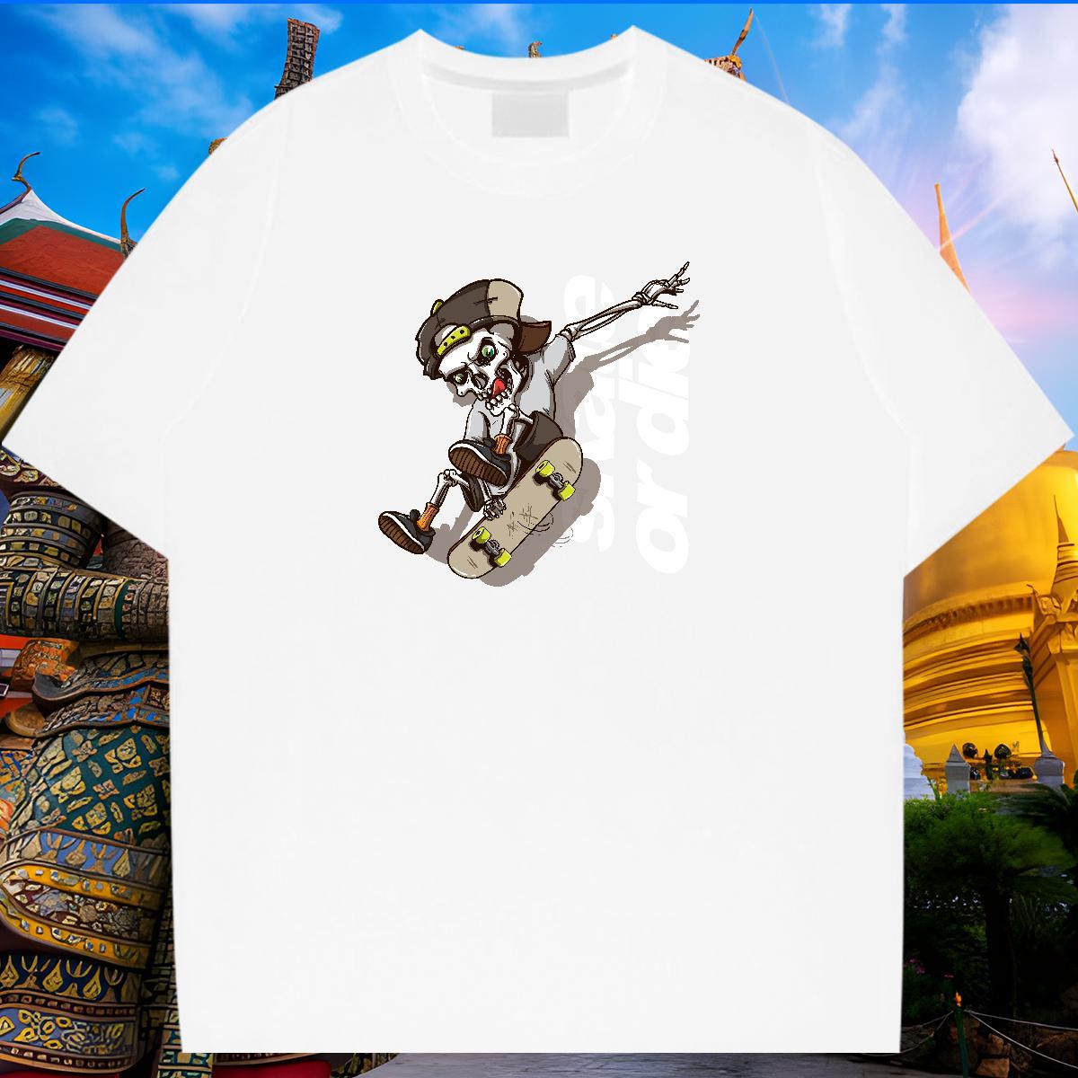 Designer T Shirts Men 230g 100% Cotton skull Outdoor Custom Anime Breathable Short Sleeve Men Tshirts New Designer Tops Shirt