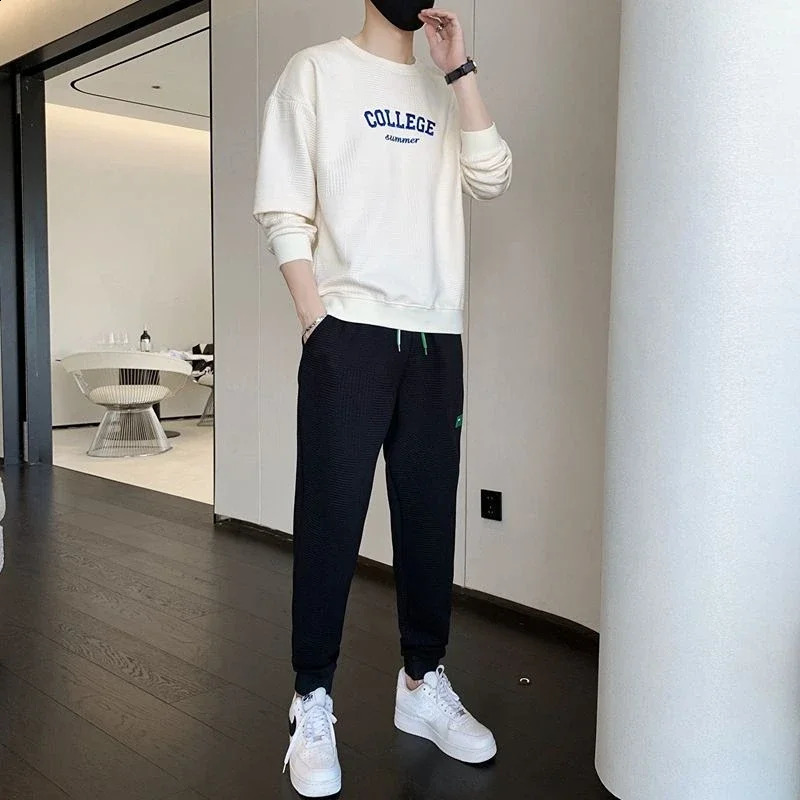 Sports Suits Sportswear Pants Sets Print Male T Shirt Grey Clothes for Men Alphabet Tracksuit Novelty in Top 2 Piece Outfit 240821