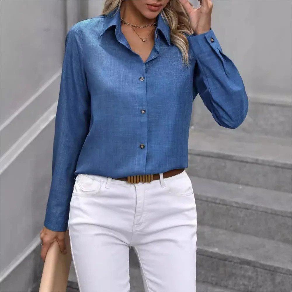 Elegant contrast long sleeved cardigan wool sweater casual single chest solid color womens lapel shirt 240814