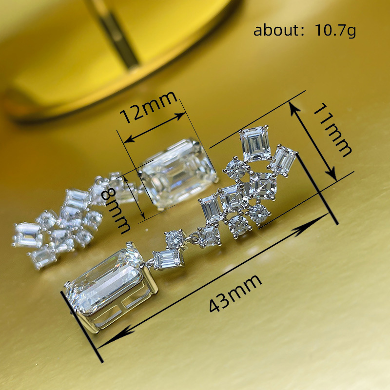 Personality Geometry Emerald Cut Dangle Earrings: urious Sterg Sier, White 5A Cubic Zirconia, Elegant Party Jewelry for Women