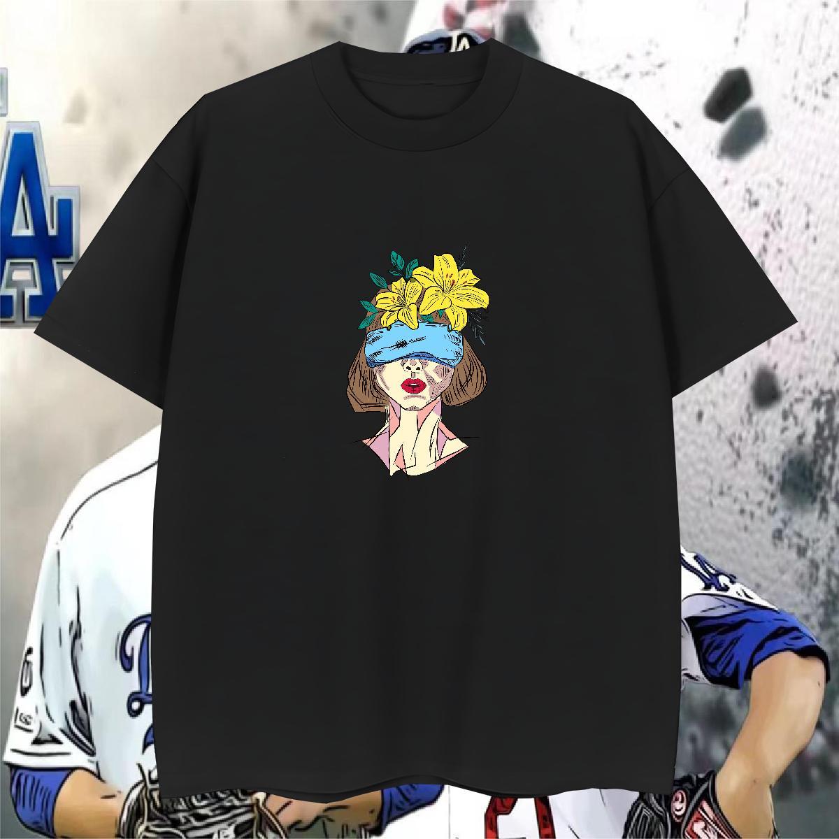 Comfortable T Shirt For Man 230g Cotton portrait High Street Hip Hop Oversized Breathable Short Sleeve Men Tshirts 2024 New Tees