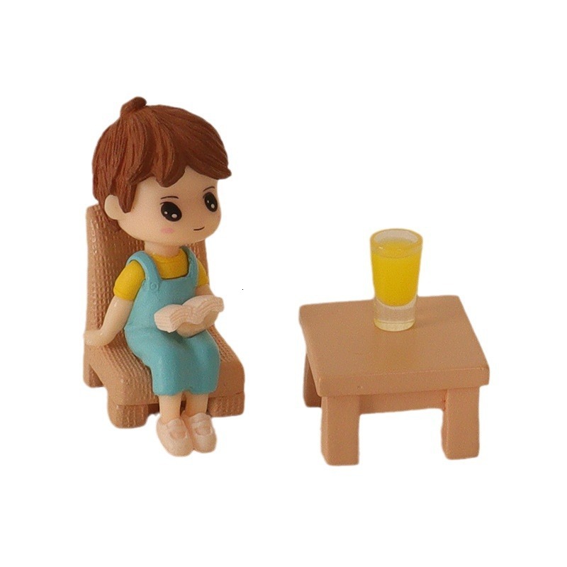 Resin creative crafts, mini tables and chairs, little boys' office desktop ornaments, home micro landscape scene decoration