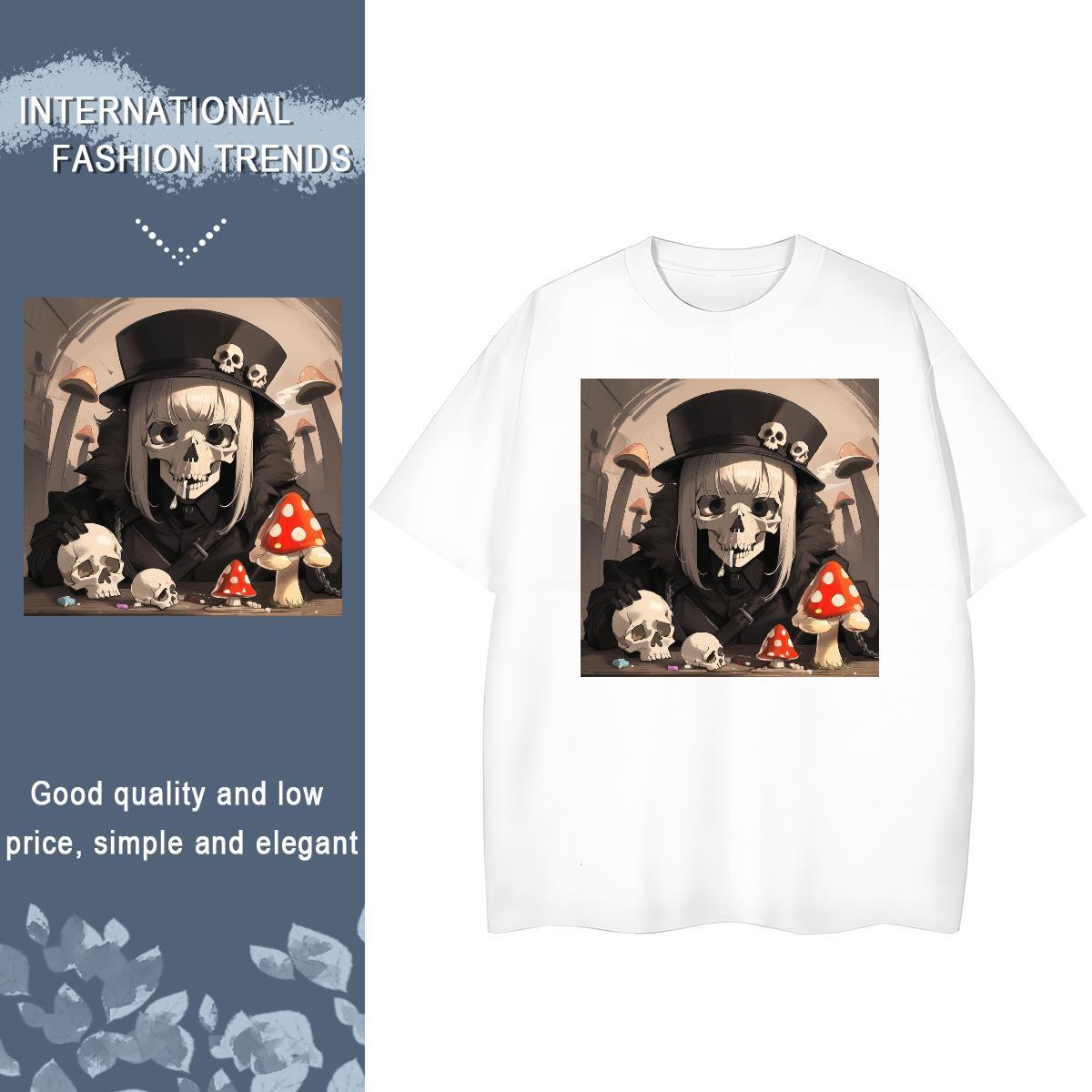 Cool T Shirt For Man 230g Pure Cotton skull Anime Printing Street DIY Printed Breathable Crew Neck Tshirts Designer Wear