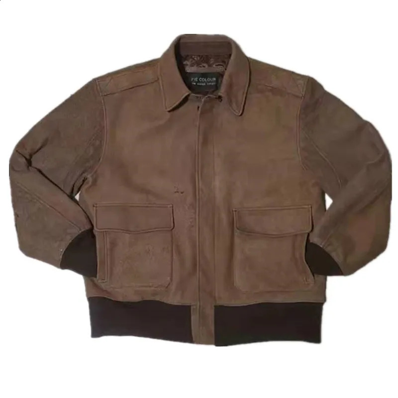 A2 Leather Jacket Mens US Air Force Flight Zealand Sheepskin Coat Suede 10mm Low Grade Suitable for Work 240816