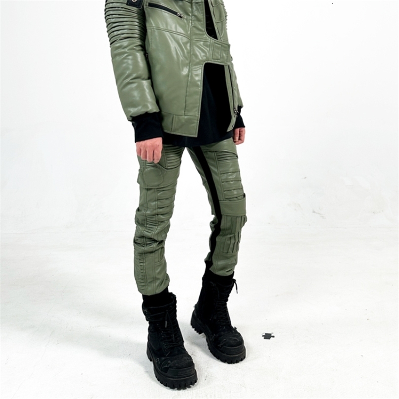 Style Womens Techwear Asymmetric Elastic Waist PU Leather Pants Zipper Wrinkle Motorcycle Tight Pantyhose 240816