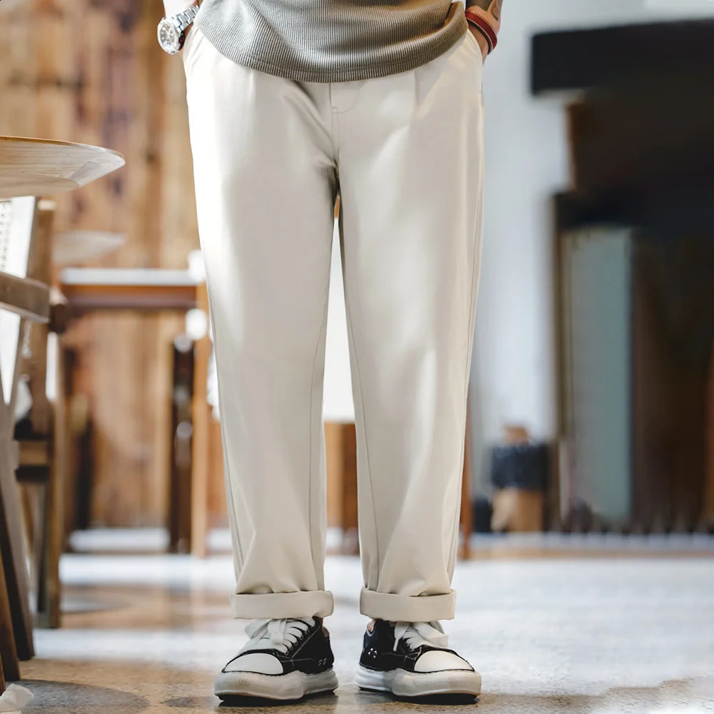 Maden Vintage Gentleman Naples Pants Korea Fashion Casual Paris Button Straight Wide Trousers 100% Cotton Solid Work Suit 240824