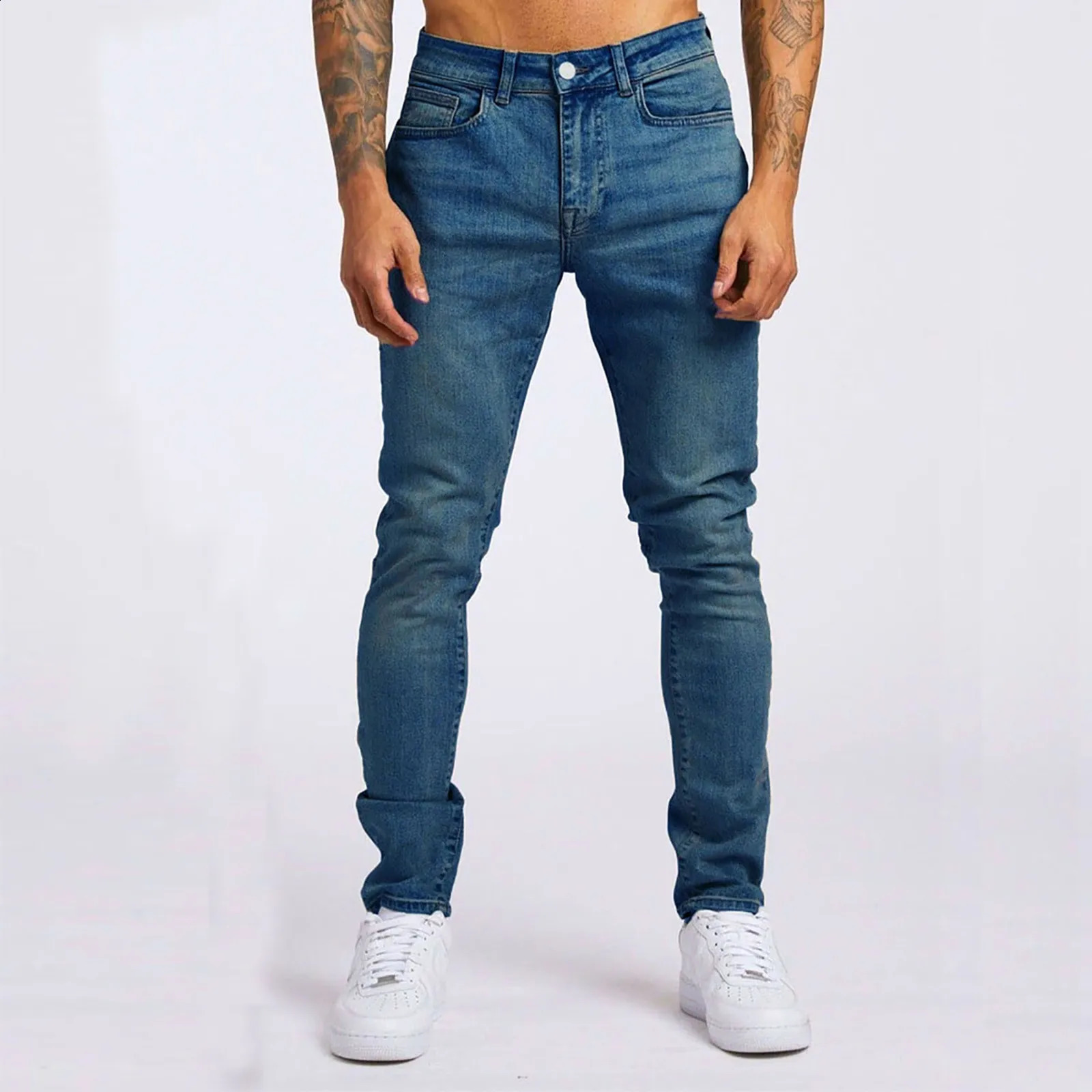 Mens Skinny Stretch Ripped Tapered Leg Jeans Light Blue Original Fit Jean Girl Jelly Sandal 511 Men 240816
