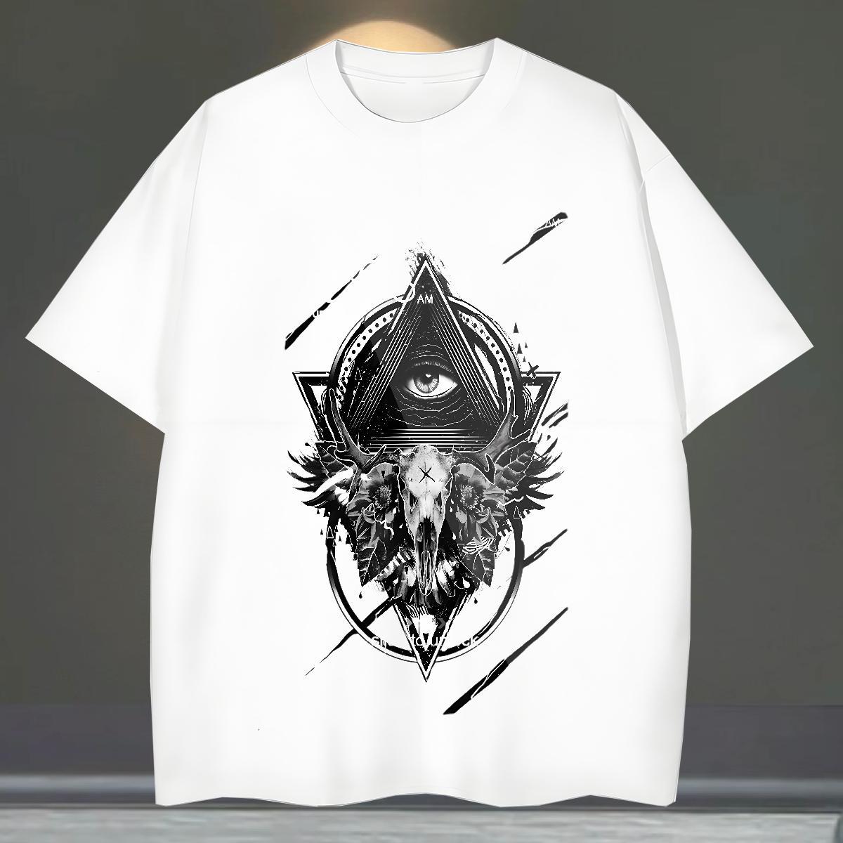 Free Shipping T-Shirts for Men 230g Pure Cotton eye of the devil Street wear Hip Hop DIY Anime Breathable Short Sleeve Men Clothes T-Shirt Factory Dir