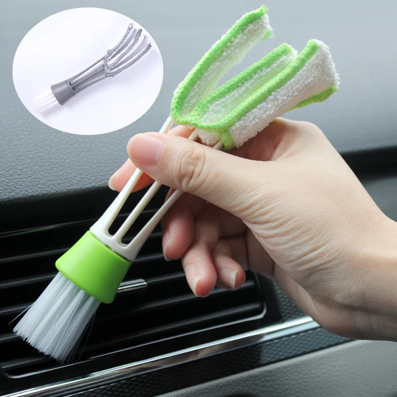 2 In 1 Accessories Interior Car Cleaning Brush Double Slider Portable Air-Conditioner Window Outlet Dust Tools Decoration free shippin