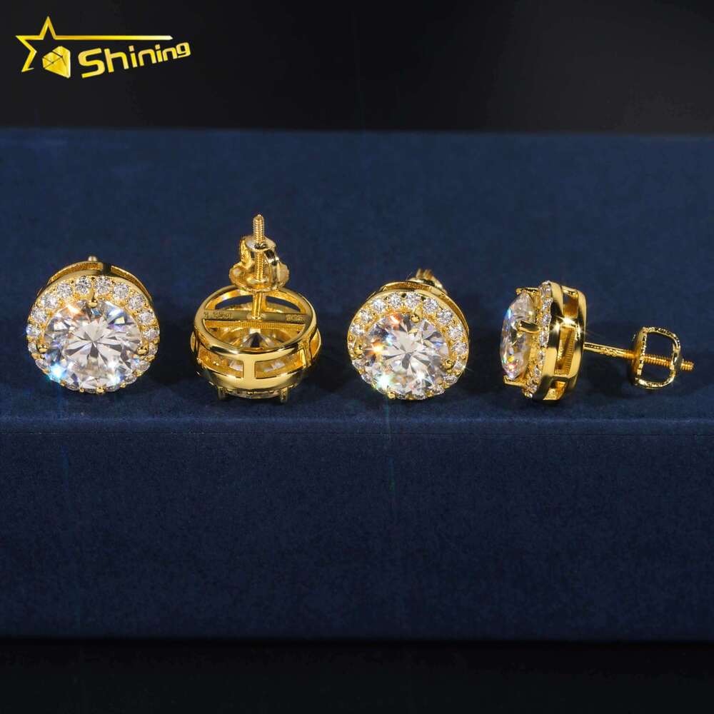 Hot Selg Hip Hop Style 6.5MM 8MM 9MM Sier Halo Design Moissanite Elegant Dazzg Dia Stud Earrings