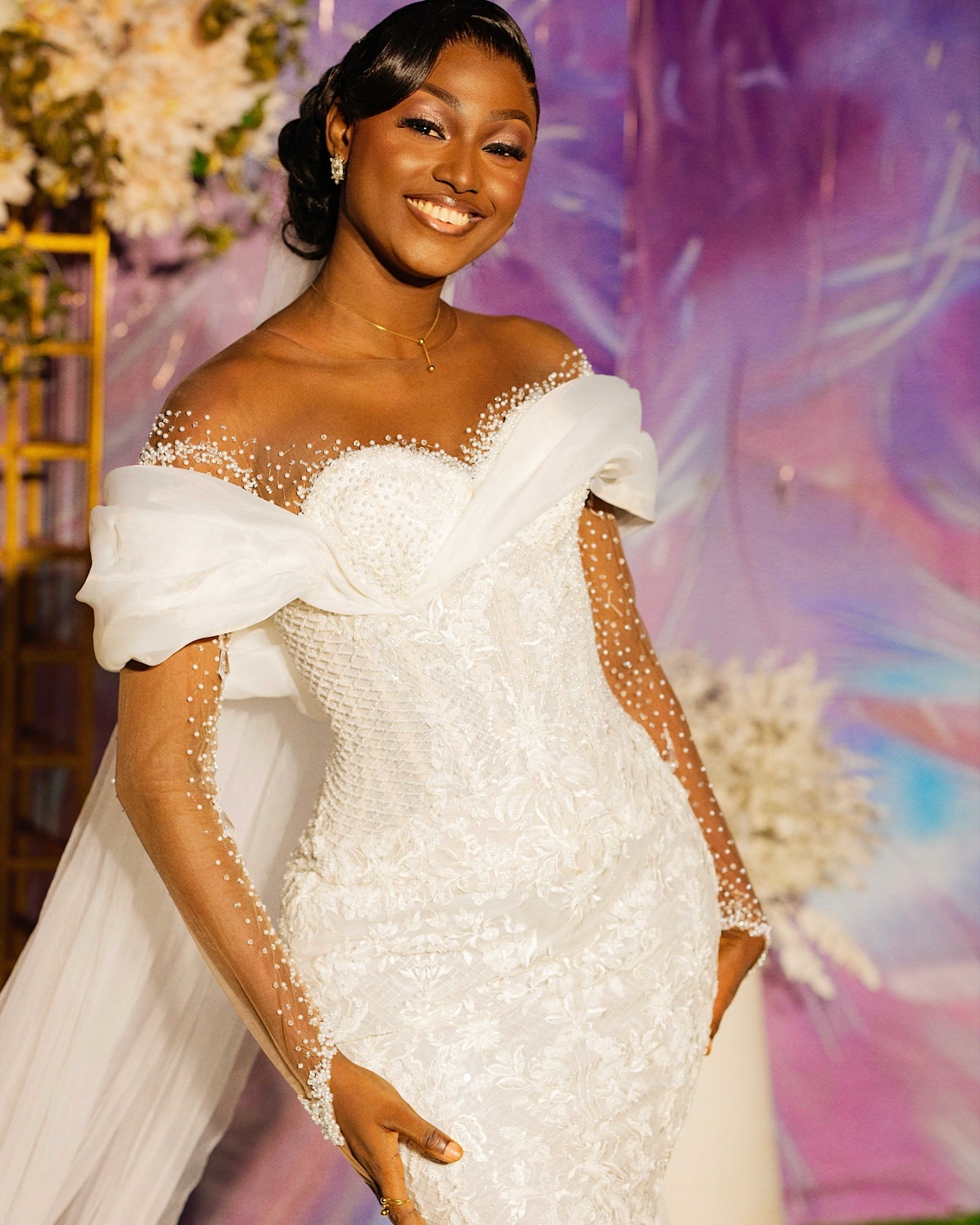 2024 Ivory Mermaid Wedding Dress Pearls Sheer Neck Full Sleeves Lace Vintage Detachable Train Elegant Bridal Gowns Dresses ZJ204