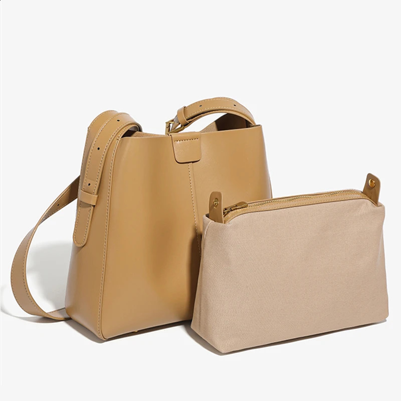 Hifashion denim leather bucket shoulder bag for women trend ner retro cross body wallet office handbag 240817