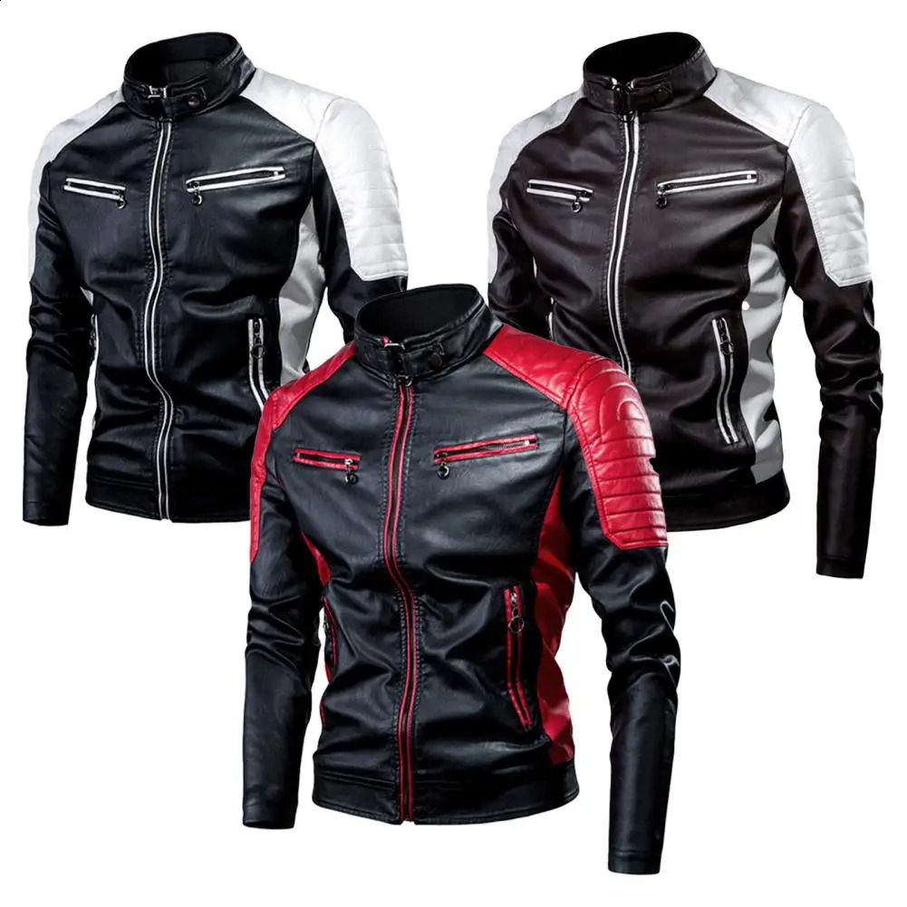 Cool mens jacket zipper flying cardigan artificial leather autumn ultrathin motorcycle 240816