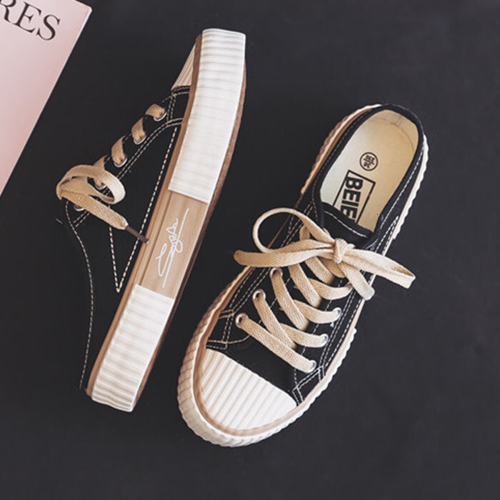 Biscuit trailer canvas for children's summer 2024 new New casual board shoes flat bottomed Korean version trend versatile half slippers