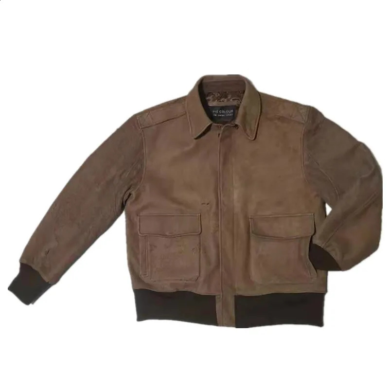 A2 Leather Jacket Mens US Air Force Flight Zealand Sheepskin Coat Suede 10mm Low Grade Suitable for Work 240816