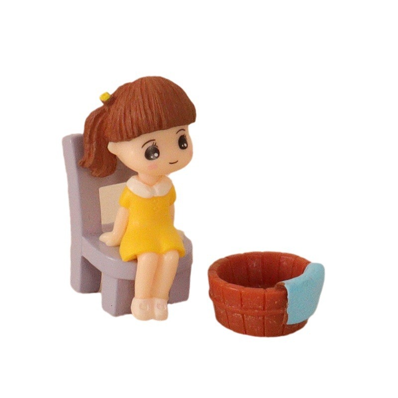 Cartoon Creative Mini Cute Dog Little Girl Foot Soaking Micro Landscape Scene Home Decoration Desktop Ornament
