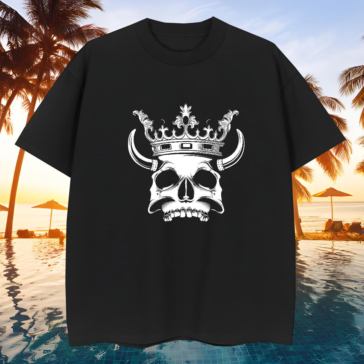 Wholesale Mens T Shirts 100% Cotton 230g skull Street Cartoon Print Crew Neck Mens Tshirts Stylist Polos