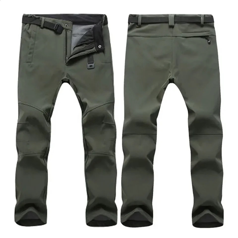 Warm Winter Men Soft Shell Pants Travel Waterproof Outdoor Camping Hiking Pants Fleece Windproof Skiing Trousers Tactical Pants 240812