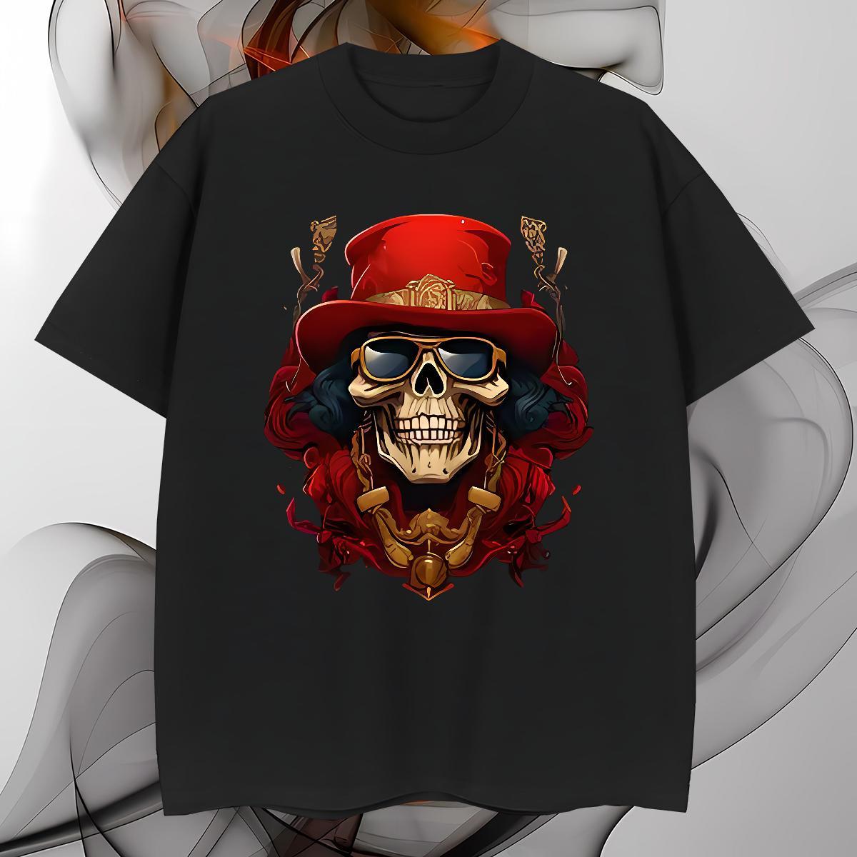 Free Shipping Men T Shirts 230g Cotton skull High Street Hip Hop Customized Print O Neck Short Sleeves Mens Tshirts DIY Tees