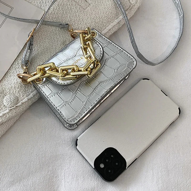 Ins Gold Silver PU Leather Shoulder Crossbody Small Bag Fashion Mini Chain Lipstick Trend Bags for Women Cute Coin Purse 240816Z