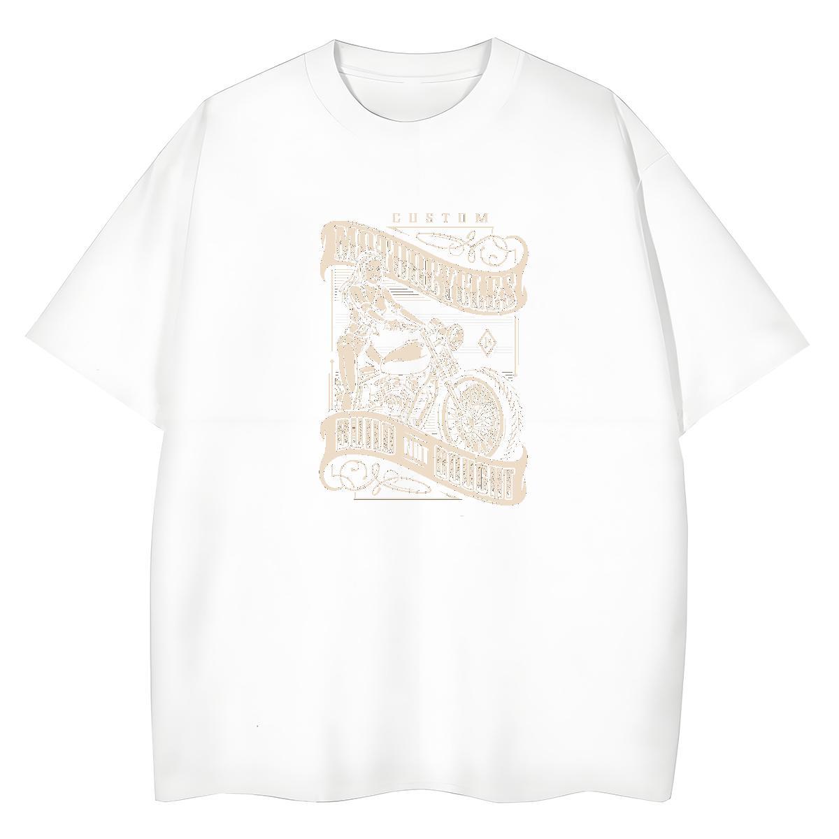 Loose Men T Shirts 230g 100% Cotton Motorcycle Hip Hop Street Skull Crew Neck Men Tees Fashion Casual Clothes