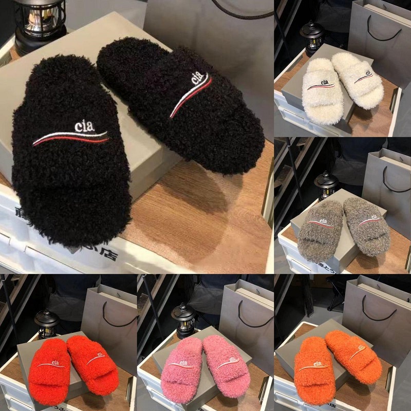 Size 3545 Luxury Fur Slides Designer men women Slippers Ladies Wool Winter Fur Fluffy Furry Warm Letters Sandals Comfortable Fuzzy Girl Flip Flop Slipper