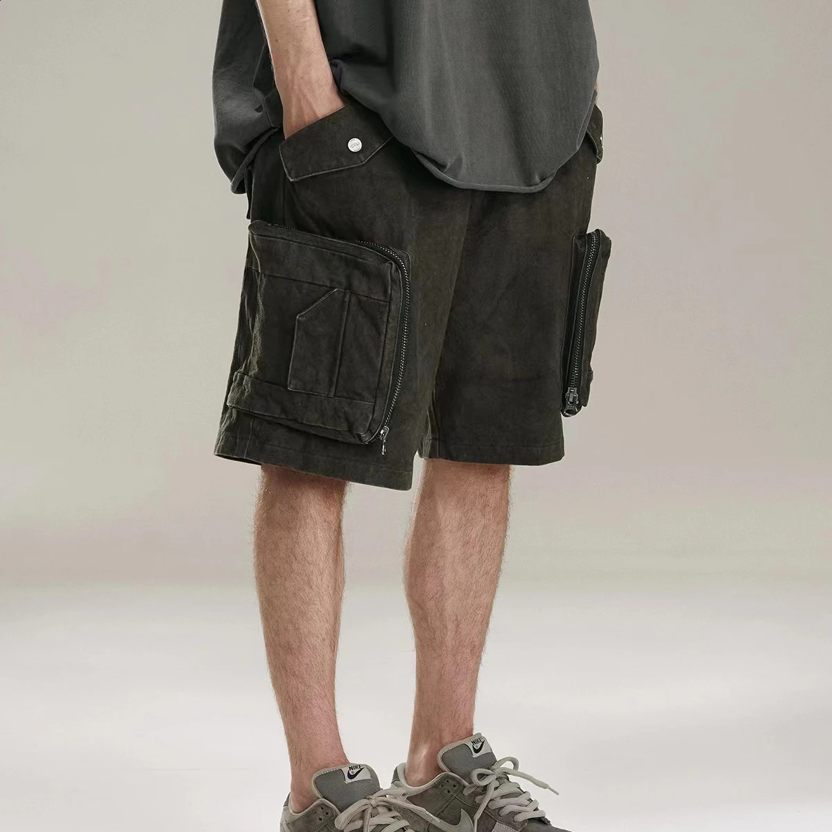 Heavy Industry Tie Dyed Canvas Washed Shell Shorts for Men and Women Wide Leg Baggy Cargo Short Oversize Loose Knee Length Pants 240816