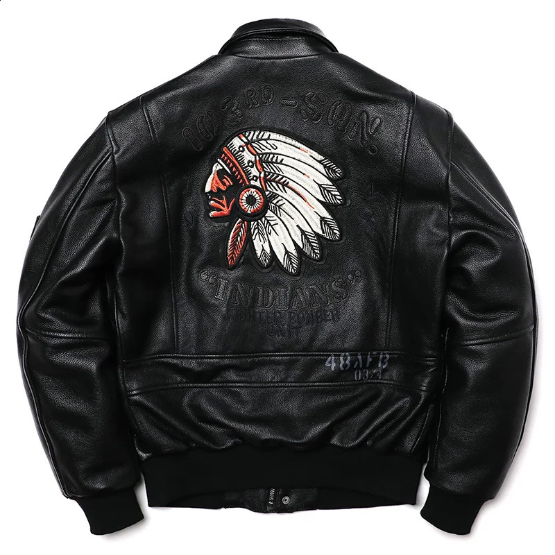 India Embroidered Leather Jacket Mens Denim Motorcycle Air Force Pilot Clothing Flight Suit 240816