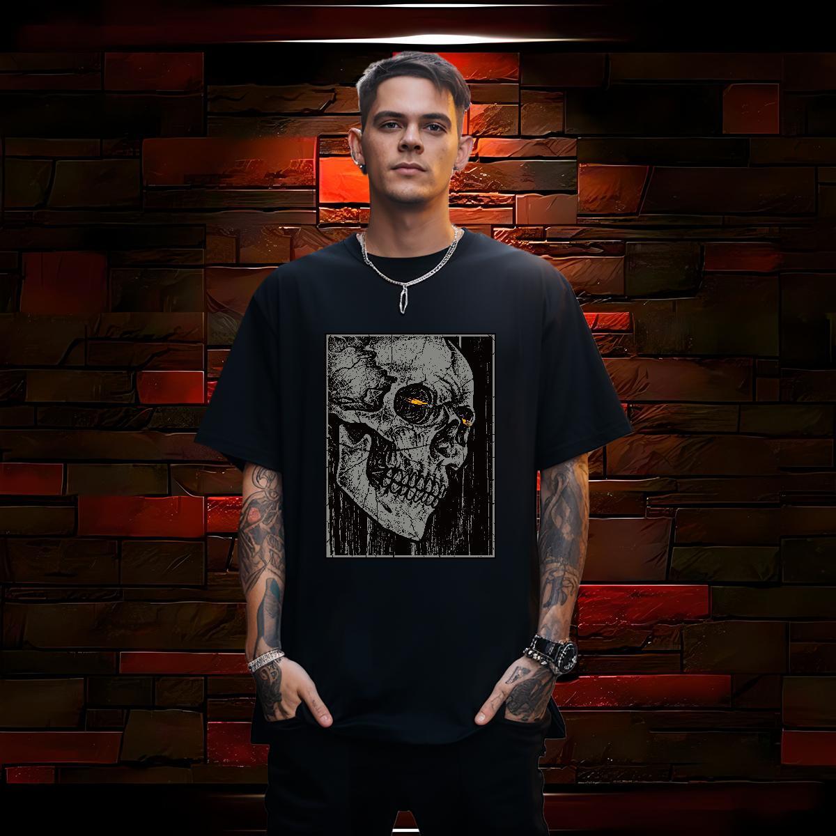 Popular T shirt 230g Pure Cotton skull Daily Wear Oversized Short Sleeve O-Neck Men Clothes T-Shirt DIY Tees Shirts