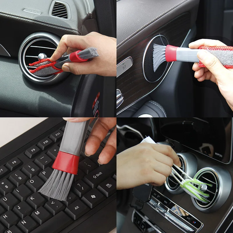 2 In 1 Accessories Interior Car Cleaning Brush Double Slider Portable Air-Conditioner Window Outlet Dust Tools Decoration free shippin