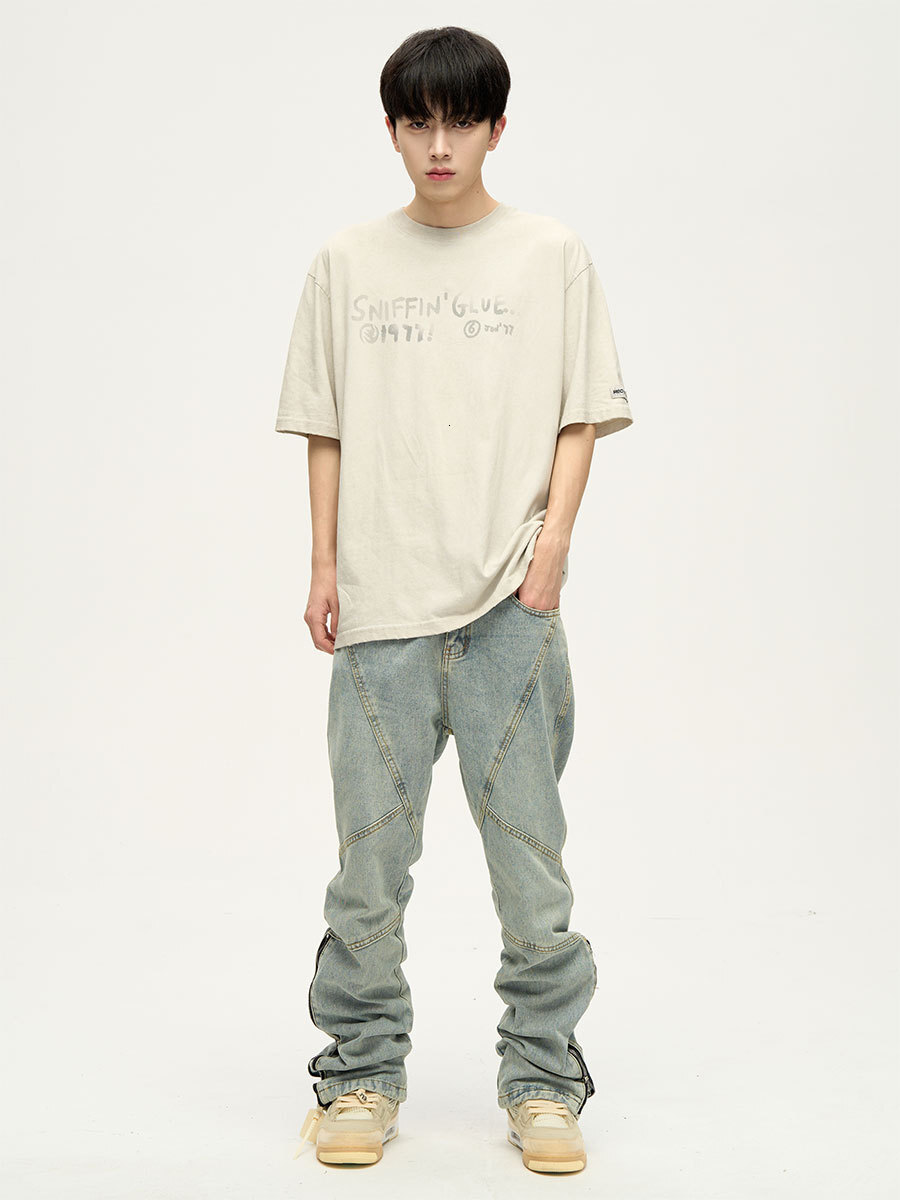 2024 American style splicing niche jeans men's ins trendy brand design sense high street pants couple trend