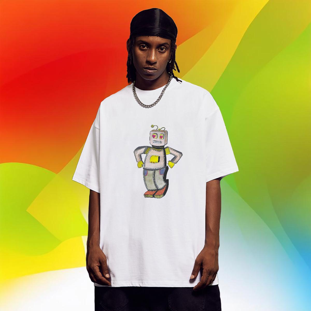 High Quality Men T Shirts 230g Cotton robot Hip Hop Plus Size Cartoon Breathable Crew Neck Tshirts New Designer Tops Shirt