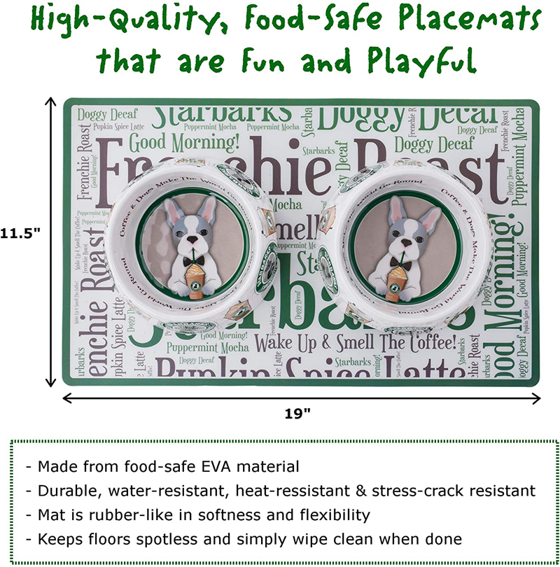 Luxury Pet Bowl and Placemat, Non-Slip Bottom for Secure Feeding Less Mess, Microwave Dishwasher Safe, Dog Food & Water Bowls, Food Grade BPA Free, 23