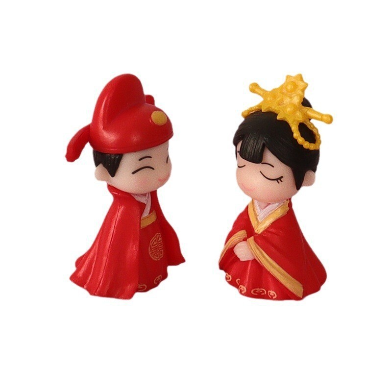 Plastic Creative Crafts Chinese Wedding Mini Bridal Groom Doll Miniature Home Scene Decoration Small Ornaments