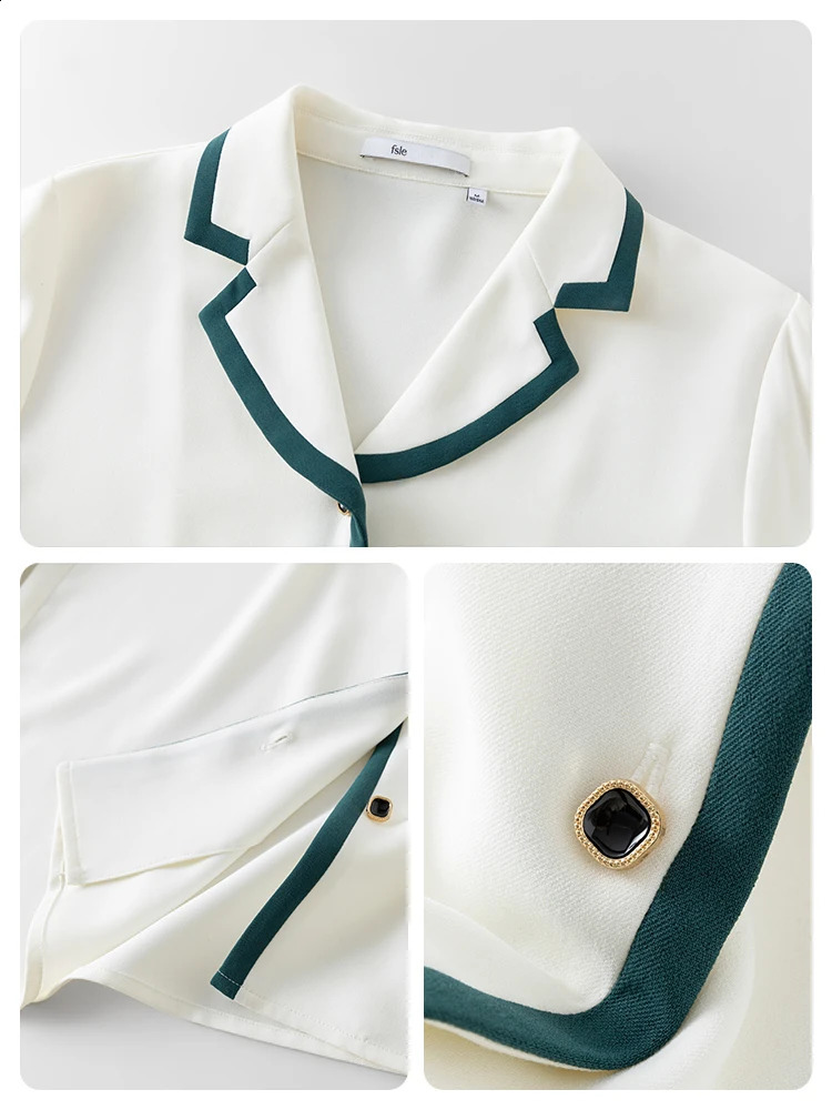 FSLE Collar Full Sleeve Straight Contrast Shirt Office Womens Solid Polyester 240814