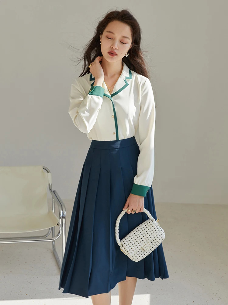 FSLE Collar Full Sleeve Straight Contrast Shirt Office Womens Solid Polyester 240814