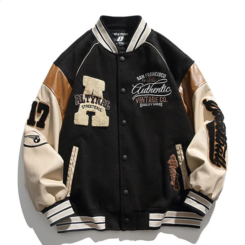 Streetwear Vintage Patchwork Baseball bomber student style jacket men collage jacket men american vintage jacket 240816