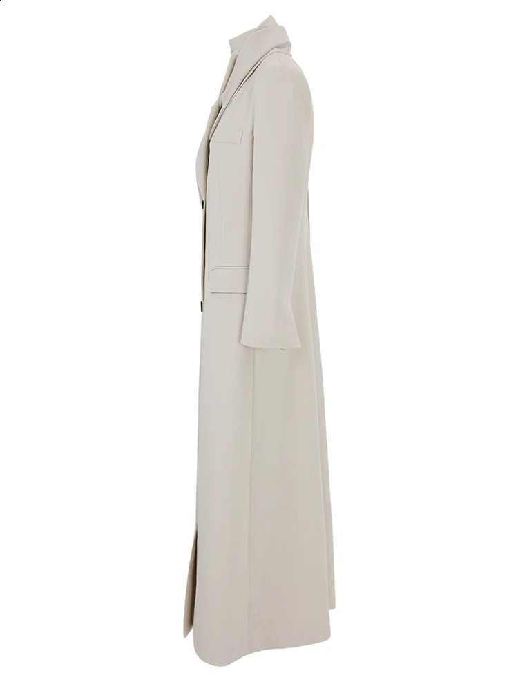 EAM Almond Large Long Elegant Jacket Womens Scarf Collar Sleeve Fashion Trend Spring and Autumn 1DH4395 240814