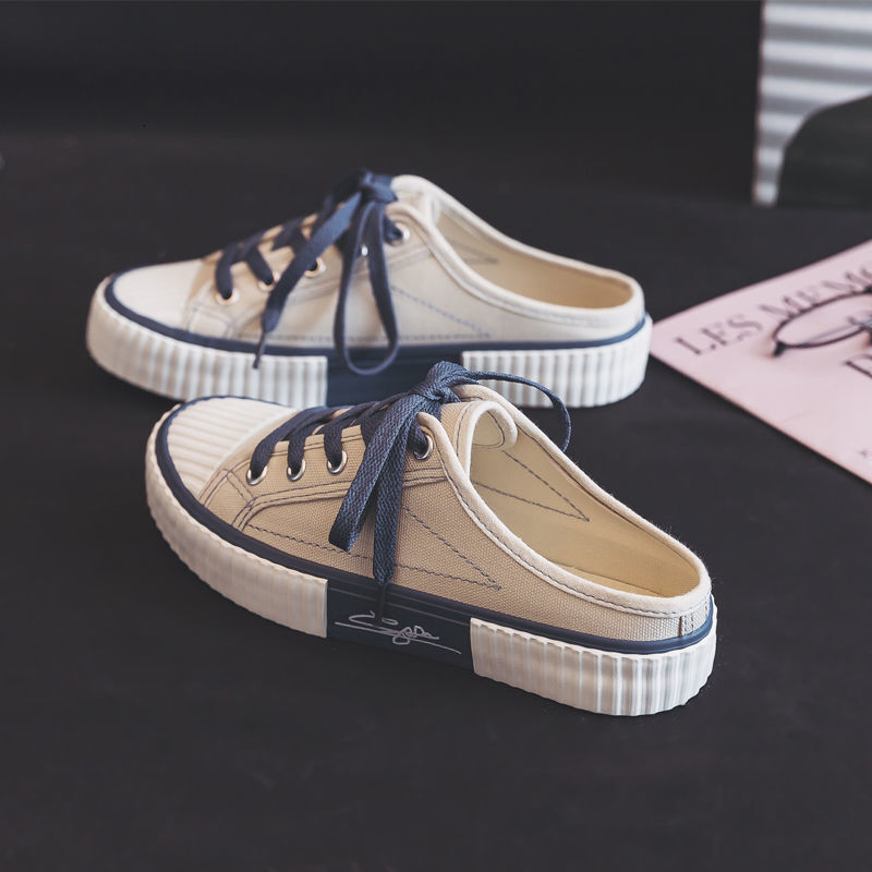 Biscuit trailer canvas for children's summer 2024 new New casual board shoes flat bottomed Korean version trend versatile half slippers