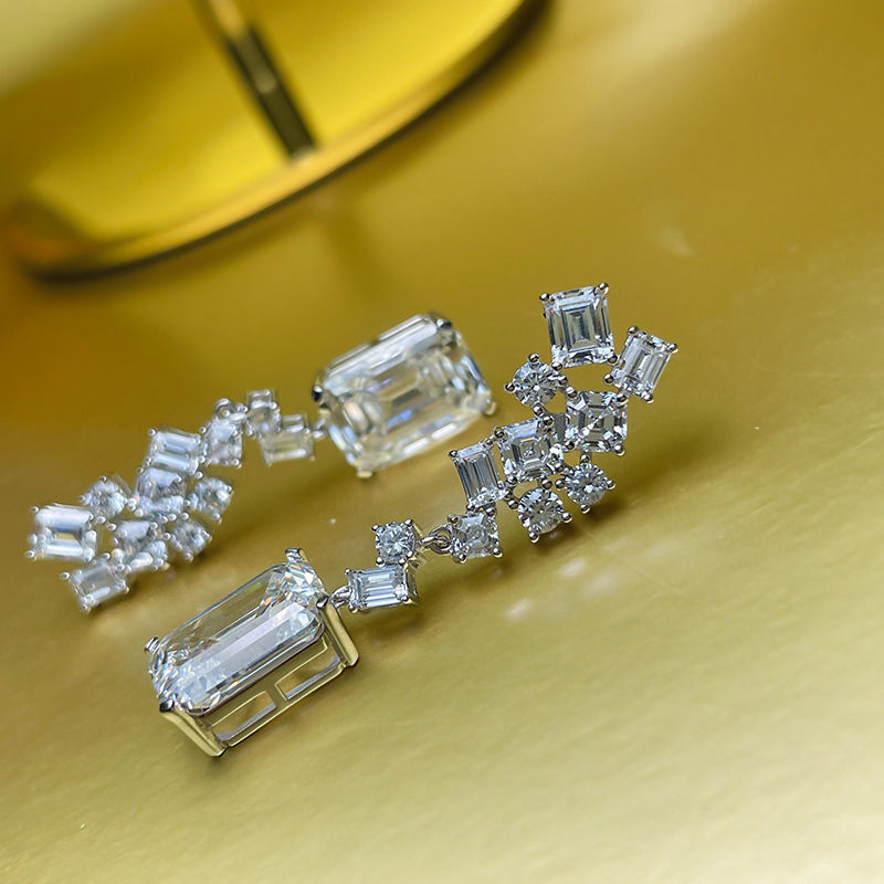 Personality Geometry Emerald Cut Dangle Earrings: urious Sterg Sier, White 5A Cubic Zirconia, Elegant Party Jewelry for Women