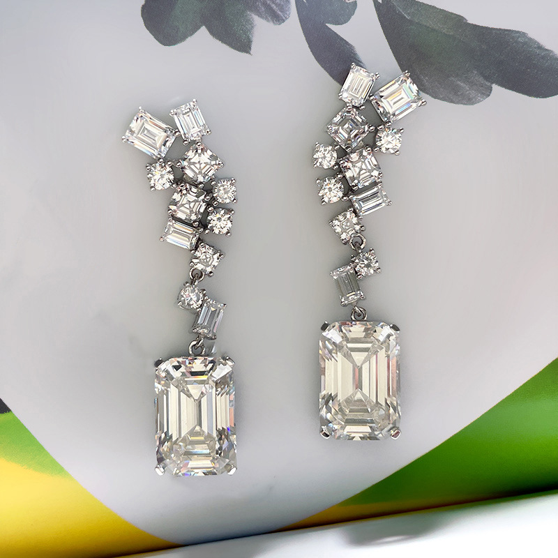 Personality Geometry Emerald Cut Dangle Earrings: urious Sterg Sier, White 5A Cubic Zirconia, Elegant Party Jewelry for Women