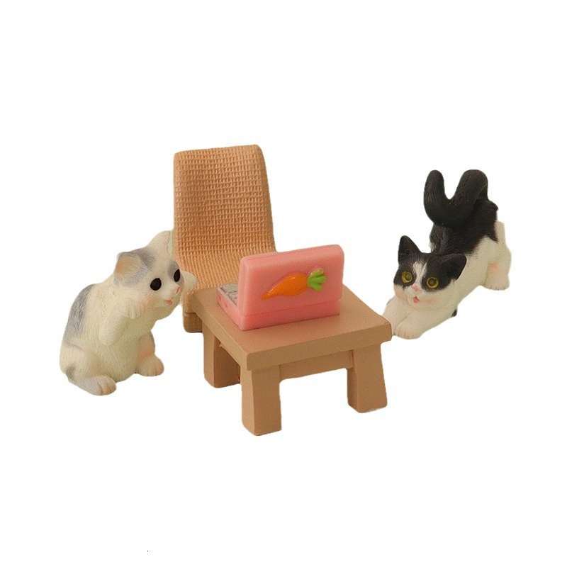 Charming 'No Desire to Work' Mini Cat Figurine & Baby Room Decor Collection for Office Space Personalization