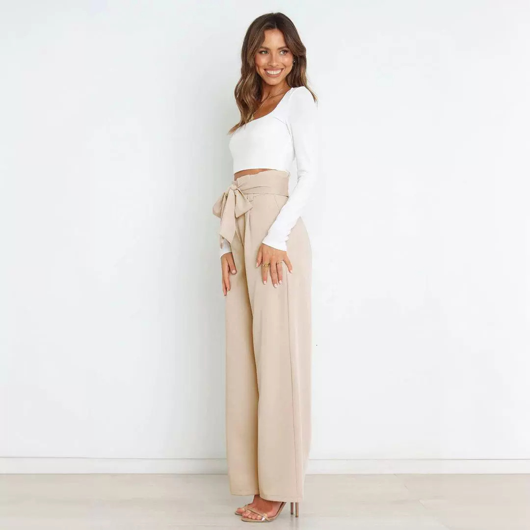 Fashionable New Workplace Womens Trousers Casual and Versatile Wide Leg Pants with Belt Temperament Commuter Pants Summer