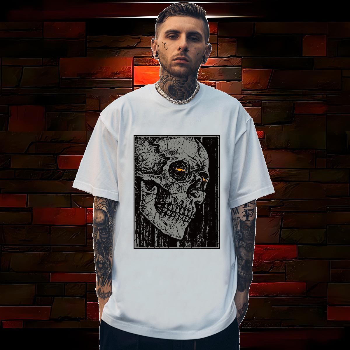 Popular T shirt 230g Pure Cotton skull Daily Wear Oversized Short Sleeve O-Neck Men Clothes T-Shirt DIY Tees Shirts